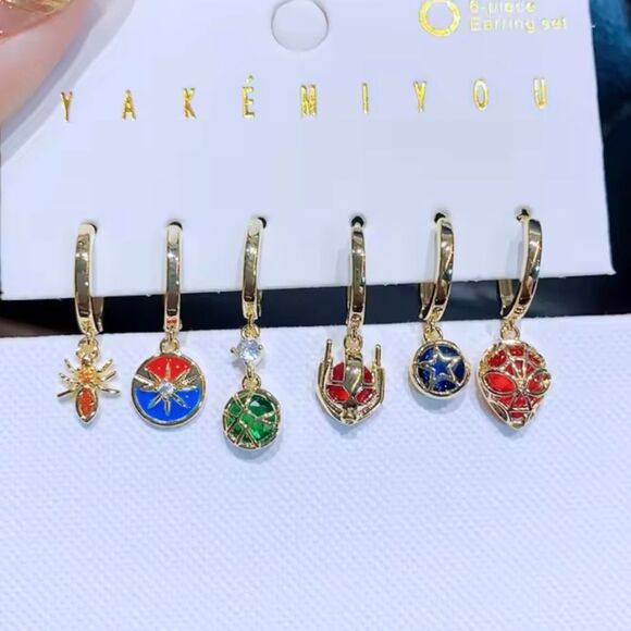 Marvel Avengers Spiderman 14K Gold Plated Gemstone Mismatch Huggie Hoop Earring - Picture 1 of 6